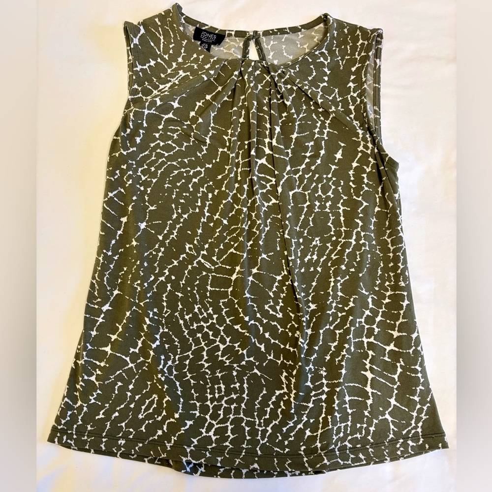 Jones New York Signature Green White Sleeveless Blouse Tank Small Office Casual